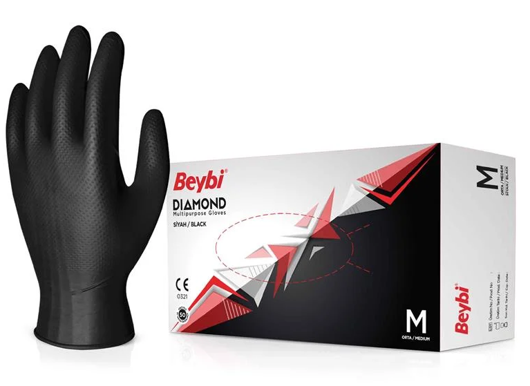 Beybi Diamond Siyah Nitril Eldiven - 50'lik Kutu Small