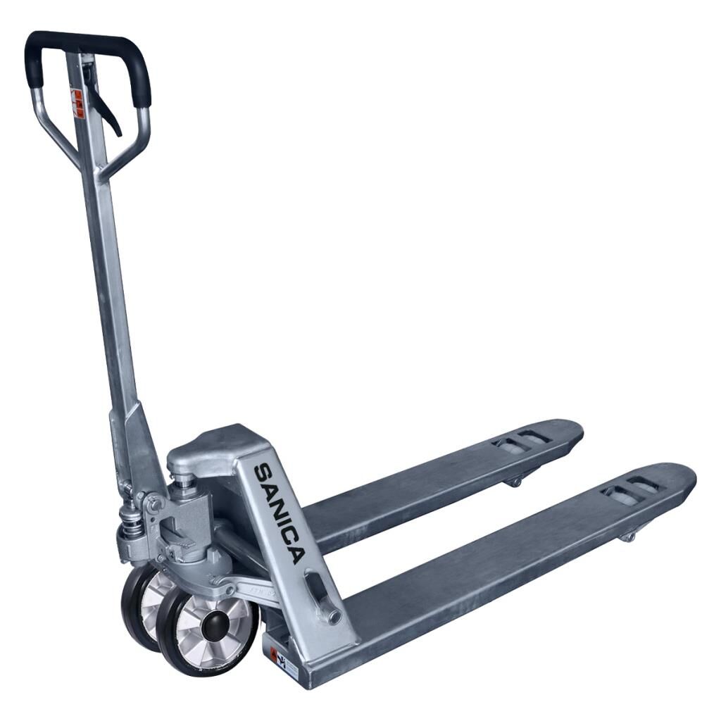 Sanica 2500kg Kapasiteli 800mm Kauçuk Tekerlekli Manuel Galvaniz Transpalet