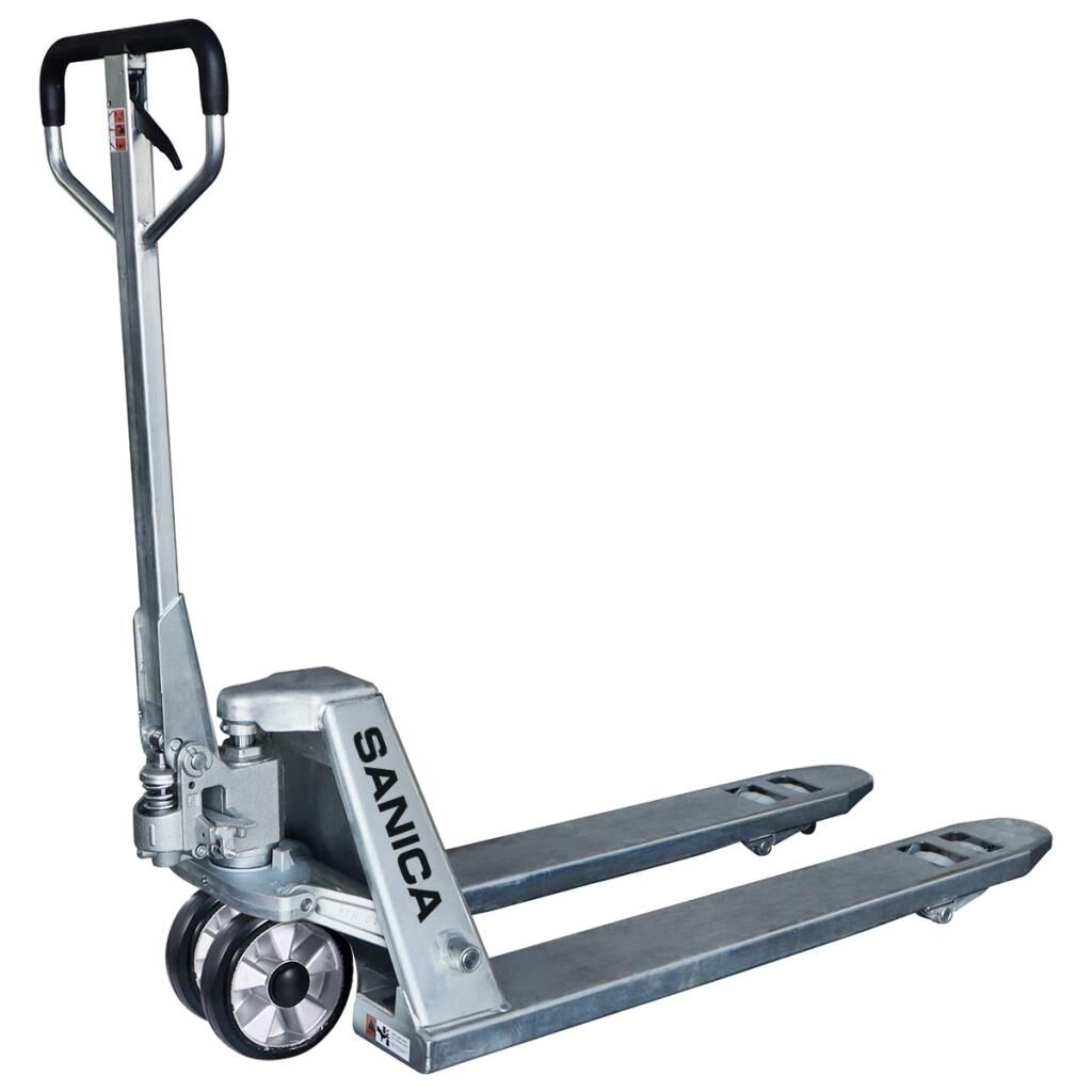 Sanica 3000kg Kapasiteli 1500mm Kauçuk Tekerlekli Manuel Galvaniz Transpalet
