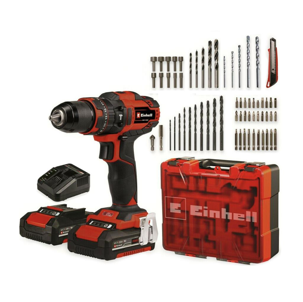 Einhell Akülü Darbeli Matkap TE-CD 18/40 Li-i +64 (2x2,0Ah) 64 Parça Aksesuar Kiti