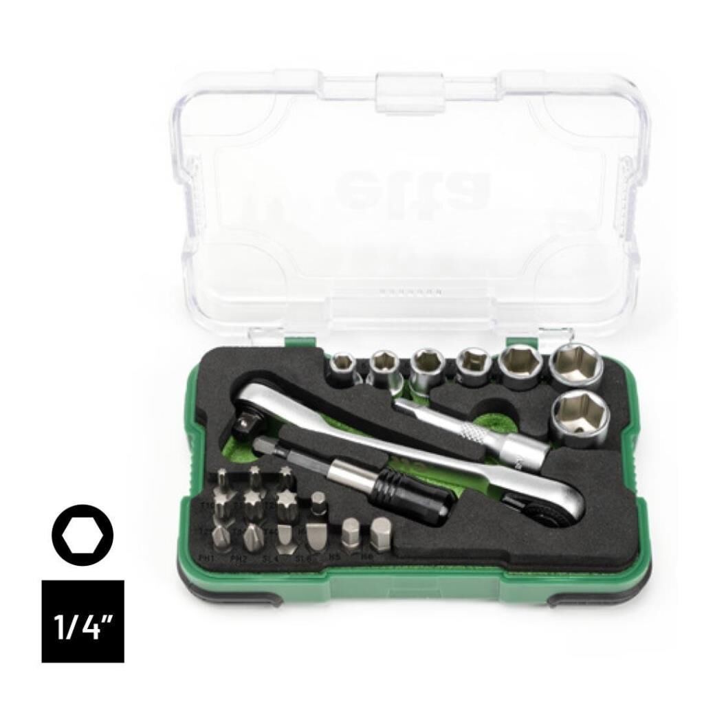Elta 1/4'' Altı Köşe Cırcırlı Lokma Anahtar Ve Bits Set 23 Parça