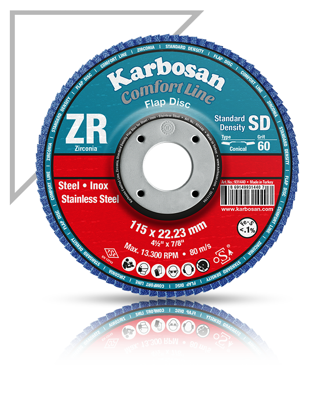 Karbosan Comfort Line ZR (Inox) Düz Flap Disk 115x22.23- 40 Kum