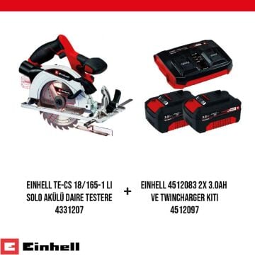 Einhell TE-CS 18/165-1 Li Daire Testere ve 2x 3.0Ah Pil + Twincharger Kiti Seti