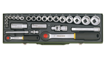 Proxxon 23020 1/4˝ & 1/2˝ Cırcırlı Kollu 27 Parçalı Lokma ve Bits Takımı