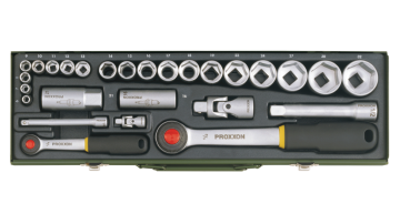 Proxxon 23020 1/4˝ & 1/2˝ Cırcırlı Kollu 27 Parçalı Lokma ve Bits Takımı