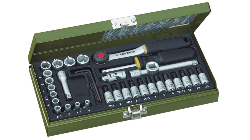 Proxxon 23080 1/4'' Cırcır Kollu 36 Parçalı Lokma ve Bits Takımı