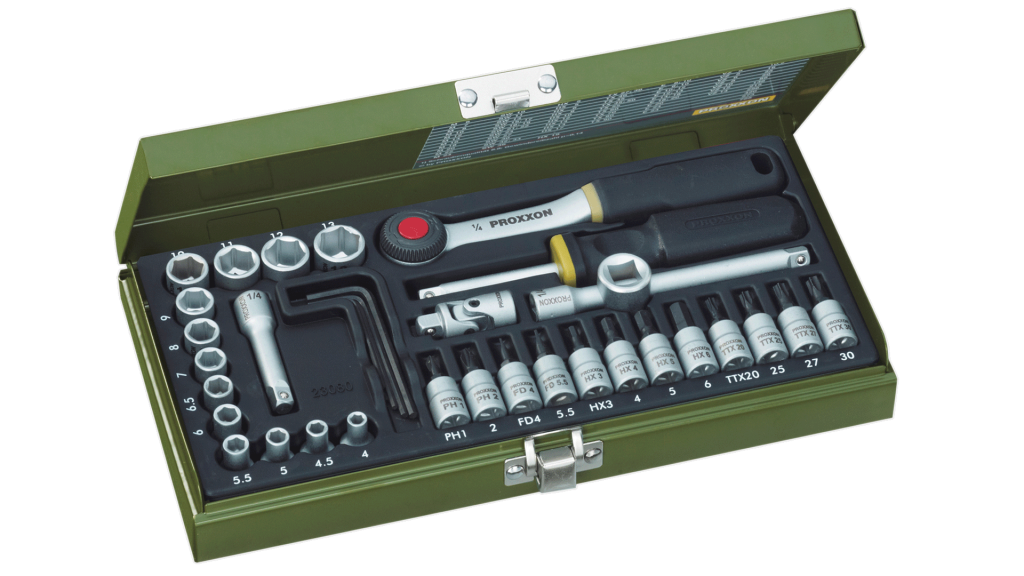 Proxxon 23080 1/4'' Cırcır Kollu 36 Parçalı Lokma ve Bits Takımı