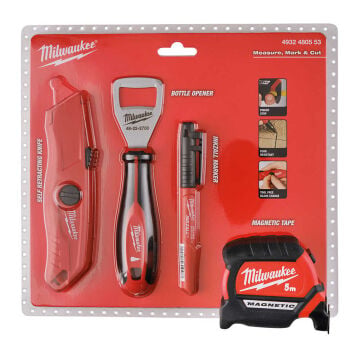 Milwaukee 5 mt. Şerit Metre+Maket Bıçağı+Marker+Şişe Açacağı T4932480553