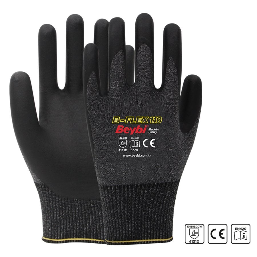 Beybi B-FLEX 110 Nitril Kaplı Likralı Örme Eldiven