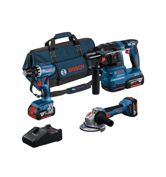 Bosch 0615A5007L GSR 18V-45 + GWS 18V-8 + GBH 18V-22 Üç Akülü 4 Ah Kombo Set