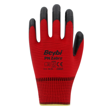 Beybi PnZebra Yarı Nitril Kaplı Örgü Polyester Eldiven