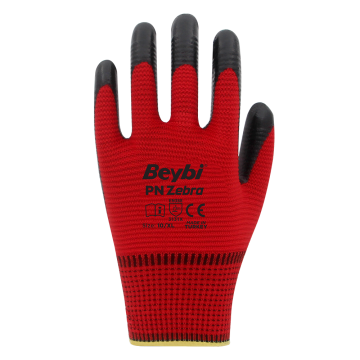 Beybi PnZebra Yarı Nitril Kaplı Örgü Polyester Eldiven