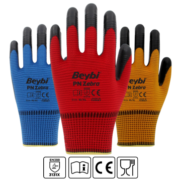 Beybi PnZebra Yarı Nitril Kaplı Örgü Polyester Eldiven