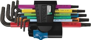 Wera 967/9 TX 9 Parça Tutma İşlevli Renkli Siyah Kaplama TORX L - Anahtar Seti