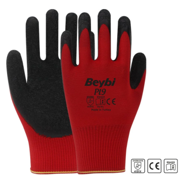 Beybi PL9 Desenli Lateks Kaplı Örgü Polyester Eldiven 1 Koli (288 Adet) 10