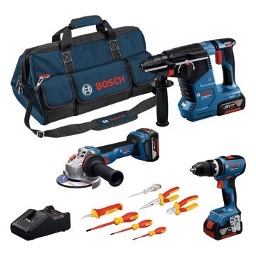 Bosch Kombo Set 18VGSB+GWS+GBH+3x5.0Ah+GAL