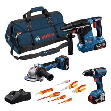 Bosch Kombo Set 18VGSB+GWS+GBH+3x5.0Ah+GAL