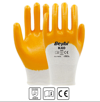 Beybi K40 Nitril Kaplı Pamuk ve Polyester No:10 1 Koli (288 Adet)