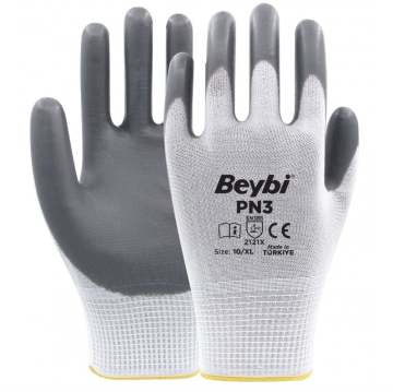 PN3 Gri Beyaz Polyester Örme Nitril Eldiven 1 Koli (288 Adet)