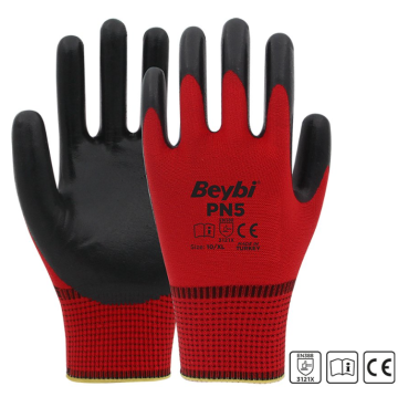 Beybi PN5 Kırmızı Polyester Örme Nitril Eldiven 1 Koli ( 288 Adet)
