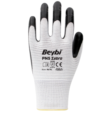 PN5 BEYZ Zebra Polyester Örme Nitril Eldiven 1 Koli (288 Adet)