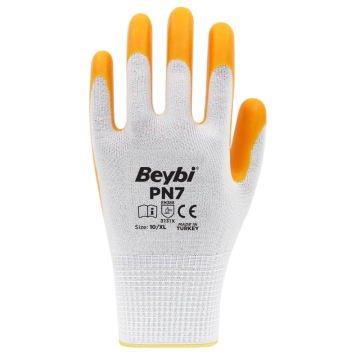 PN7 Sarı Beyaz Polyester Örme Nitril Eldiven 1 Koli (288 Adet)