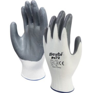 PN72 Gri Polyester Örme Nitril Eldiven 1 Koli (288 Adet)