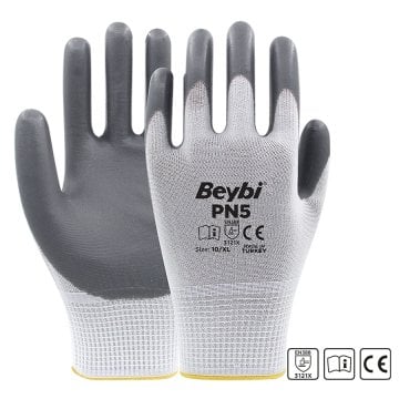 Beybi  PN5 Gri Polyester Örme Nitril Eldiven