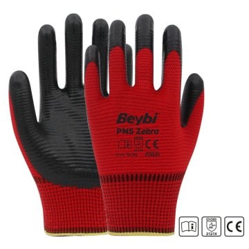 Beybi Pn5 Zebra Polyester Astarlı Nitril Eldiven