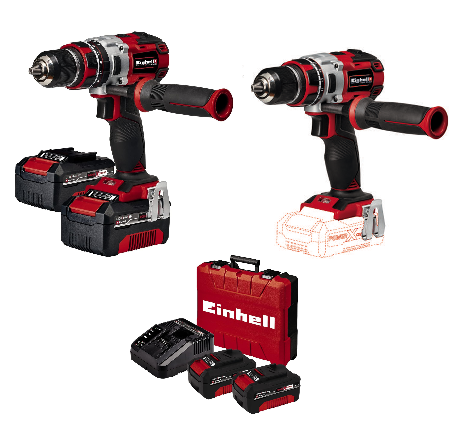 Einhell TE-CD 18 Li-i Bl 2x3.0 Ah Akülü Darbeli Vidalama ve Einhell TE-CD 18 Li BL Solo Akülü Vidalama Seti