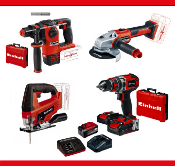 Einhell 18V Herocco Kırıcı +Axxio Taşlama +TE-CD 18/50 Li-i BL Darbeli Matkap +TC-JS 18Li-i Dekupaj Testere + 5 Amper +4 Amper+2 Amper Akü ve Şarj Cihazı Seti