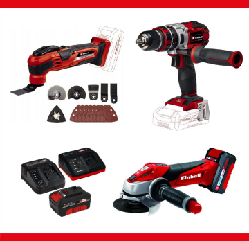 Einhell 18V TP-CD Darbeli Matkap +TE-AG Akülü Taşlama + Varrıto Akülü Raspalama+ 4 Amper+ 3 Amper Akü ve Şarj Cihazı Set