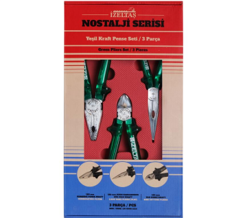 İzeltaş Nostalji Serisi 3 Parça Yeşil Kraft Pense Seti