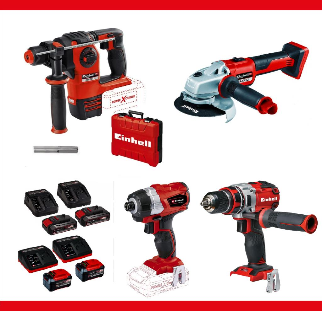 Einhell 18V Herocco Kırıcı Delici Matkap +Axxio Avuç Taşlama +TP-CD Darbeli Matkap+TE-CI Darbeli Vidalama + 5 Amper+ 2 Amper Akü ve Şarj Cihazı Set