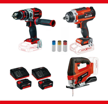 Einhell 18V 4 Amper Impaxxo Somun Sıkma +TC-JS Dekupaj Testere + TE-CD Darbeli Matkap 2 Akü+2 Şarj Cihazı Set