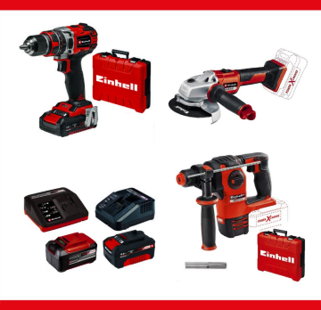 Einhell 18V TE-CD Darbeli Matkap + Herocco Kırıcı Delici+ Axxio Avuç Taşlama+ 5 Amper +4 Amper+2 Amper Akü ve Şarj Cihazı Seti