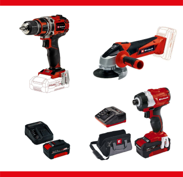 Einhell 18V 4Ah Darbeli Vidalama + Kömürsüz Vidalama + Avuç Taşma + Akü ve Şarj Cihazı Set