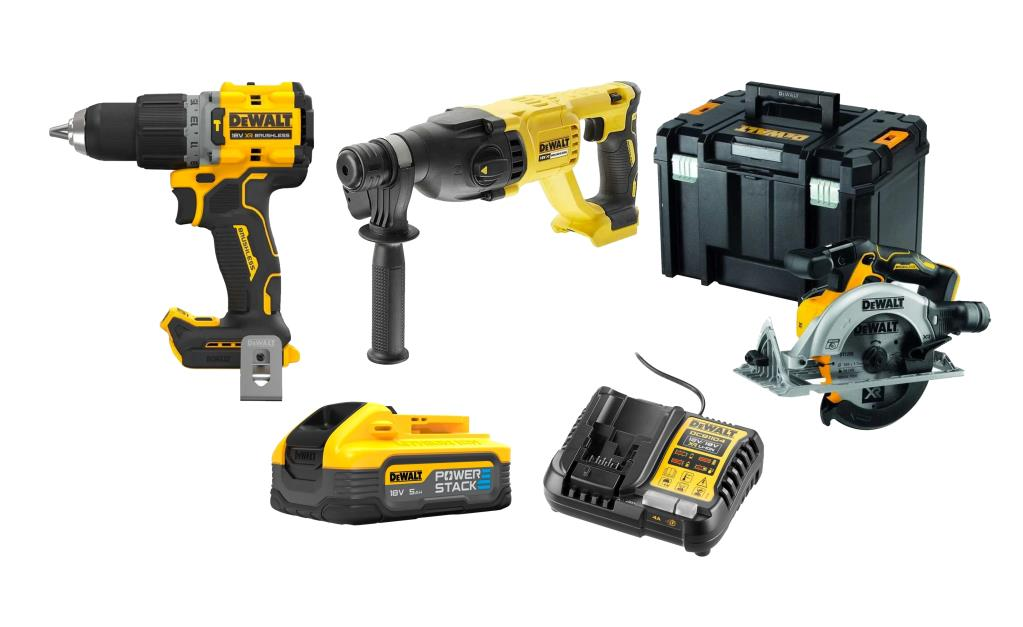 Dewalt DCD805NT & Dewalt DCH133NT & Dewalt DCS565NT & Dewalt DCB1104 & Dewalt DCBP518 Powerstack Set