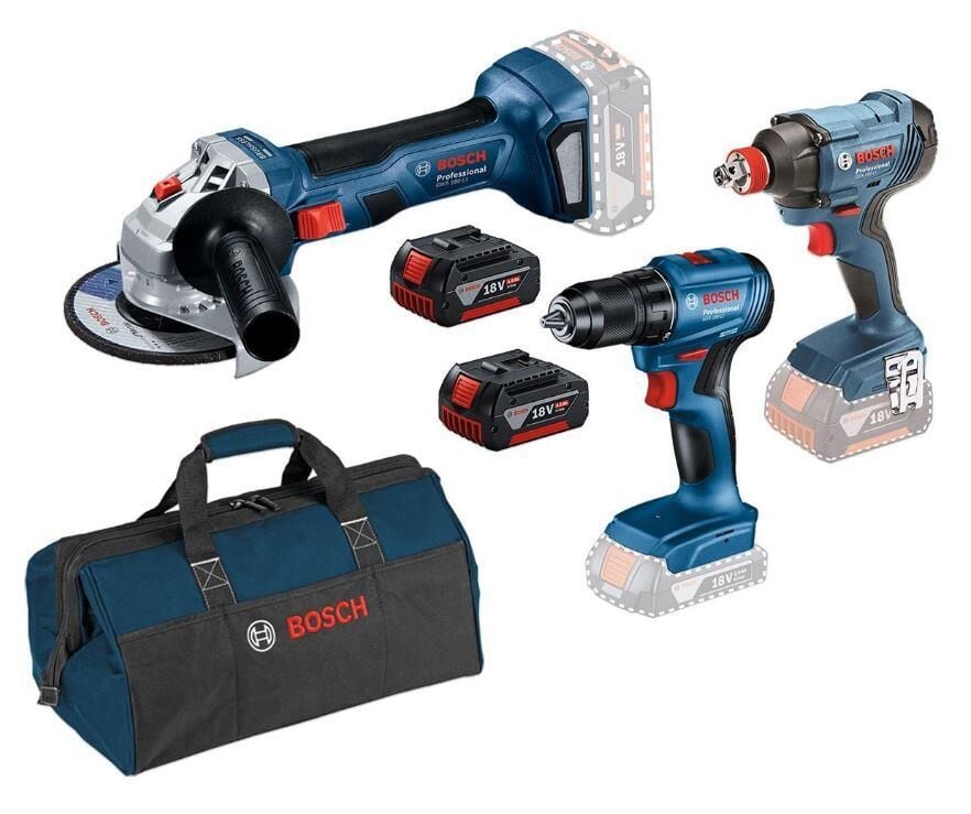 Bosch GSR 185 + GDX 180 + GWS 180 2x4Ah Akülü Çantalı Vidalama Taşlama Seti