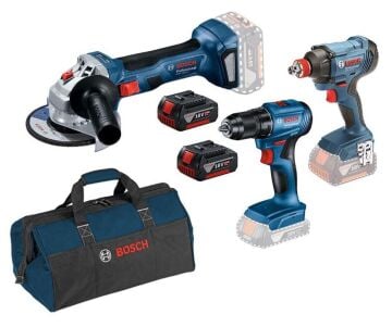 Bosch GSR 185 + GDX 180 + GWS 180 2x4Ah Akülü Çantalı Vidalama Taşlama Seti