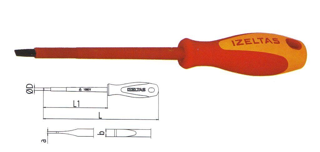 İzeltaş 1000V İzoleli Elektrikçi Düz Uçlu Tornavida 2.5x75 mm