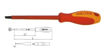İzeltaş 1000V İzoleli Elektrikçi Düz Uçlu Tornavida 2.5x75 mm