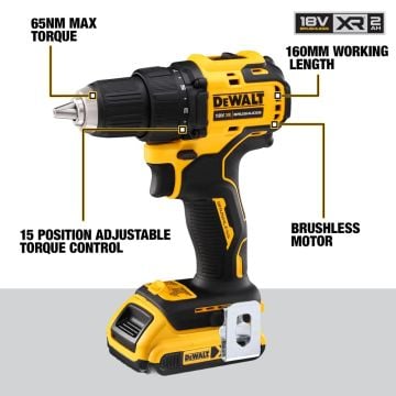 Dewalt DCD708D2T  18V 2.0Ah Kompakt Kömürsüz Akülü Darbesiz Matkap