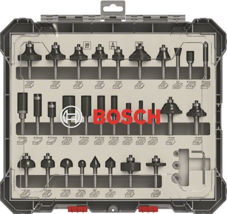 Bosch PRO Karışık Freze Ucu Seti, Şaft 6 mm, 30 parça