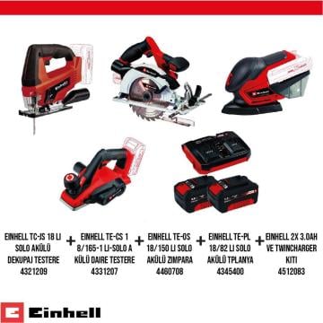 Einhell TC-JS 18 Li Dekupaj Testere, TE-CS 18/165-1 Li Daire Testere,TE-OS 18/150 Li Zımpara, TE-PL 18/82 Li Tplanya ve Twincharger Kiti Seti