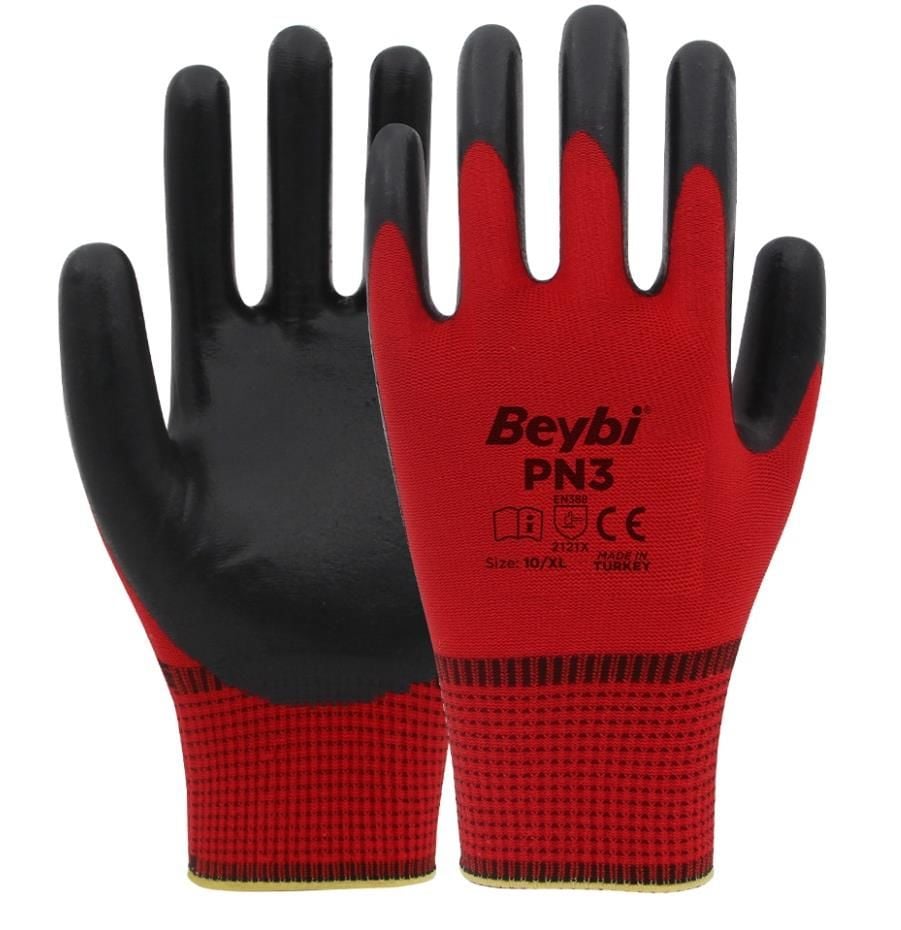 Beybi Pn3 Kırmızı Siyah Polyester Örme Eldiven