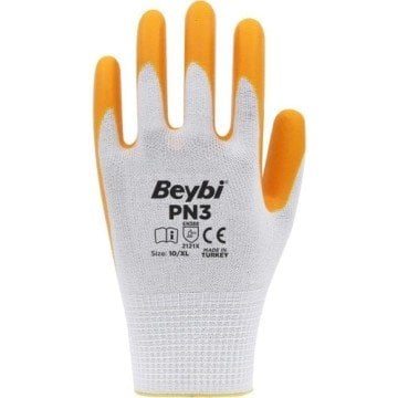 Beybi Pn3 Polyester Astarlı Nitril Eldiven Sarı-Beyaz