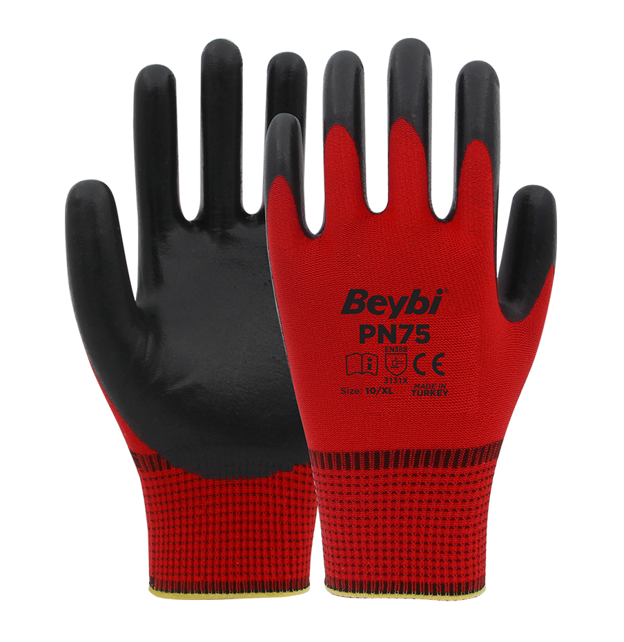 Beybi PN75 Polyester Örme Nitril Eldiven