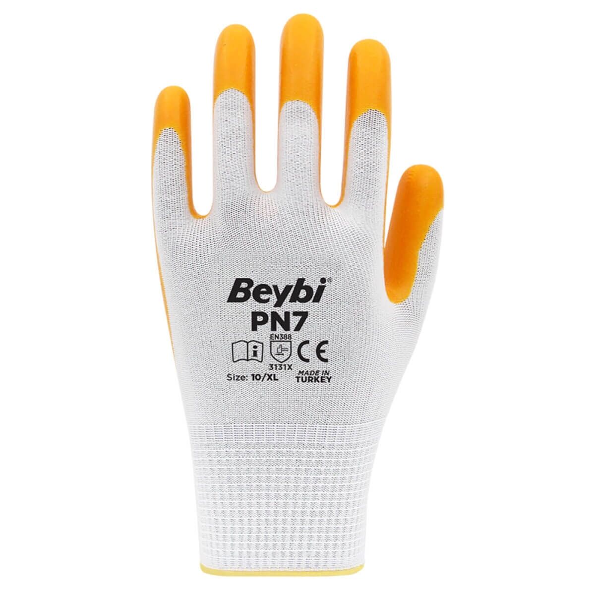 PN7 Sarı Beyaz Polyester Örme Nitril Eldiven