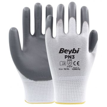PN3 Gri Beyaz Polyester Örme Nitril Eldiven